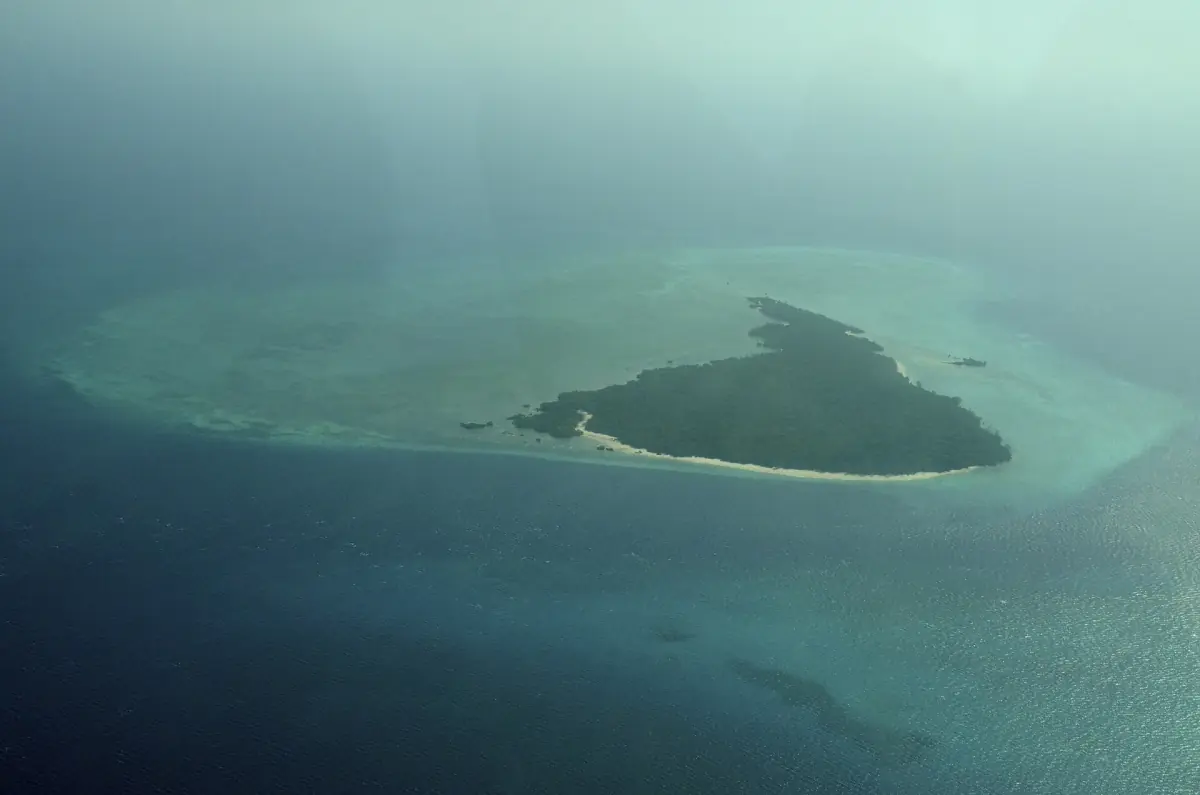 Aerial view of Misali Island ringed by shallow reef near Pemba