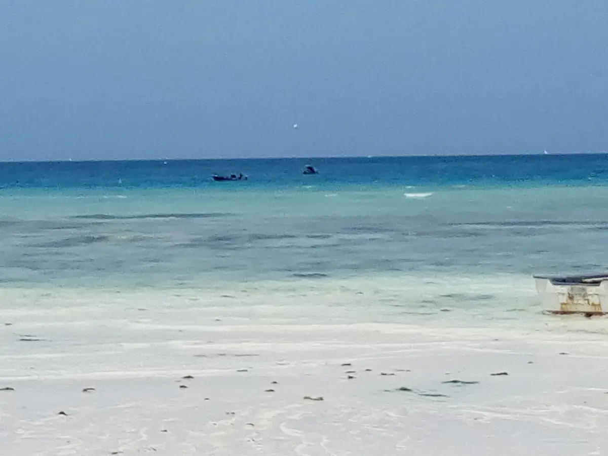 Calm clear sea and pale sand at Nungwi beach on an afternoon