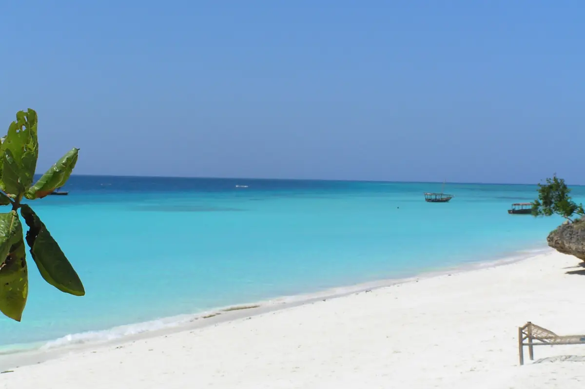 Turquoise sea and white sand on Nungwi beach in northern Zanzibar